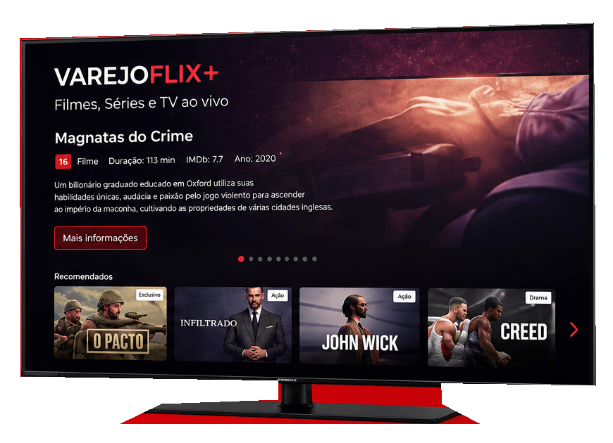 VarejoFlix+ exibido em uma televisão
